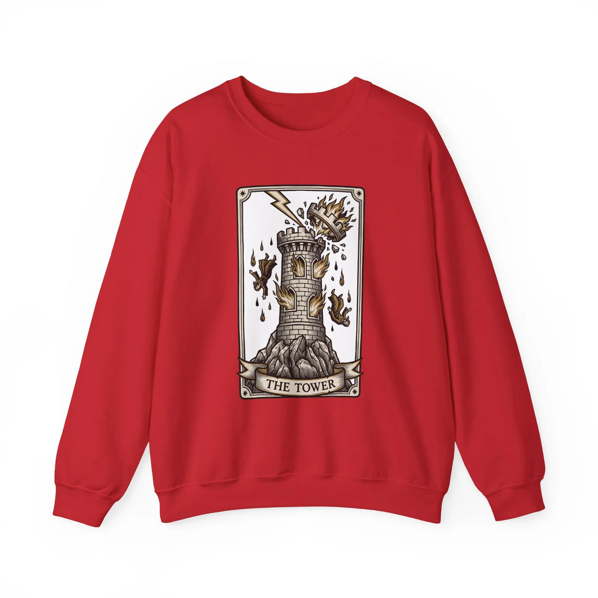 The Tower Tarot Card Sweatshirt - Heavy Blend Fleece Crewneck - Unisex White