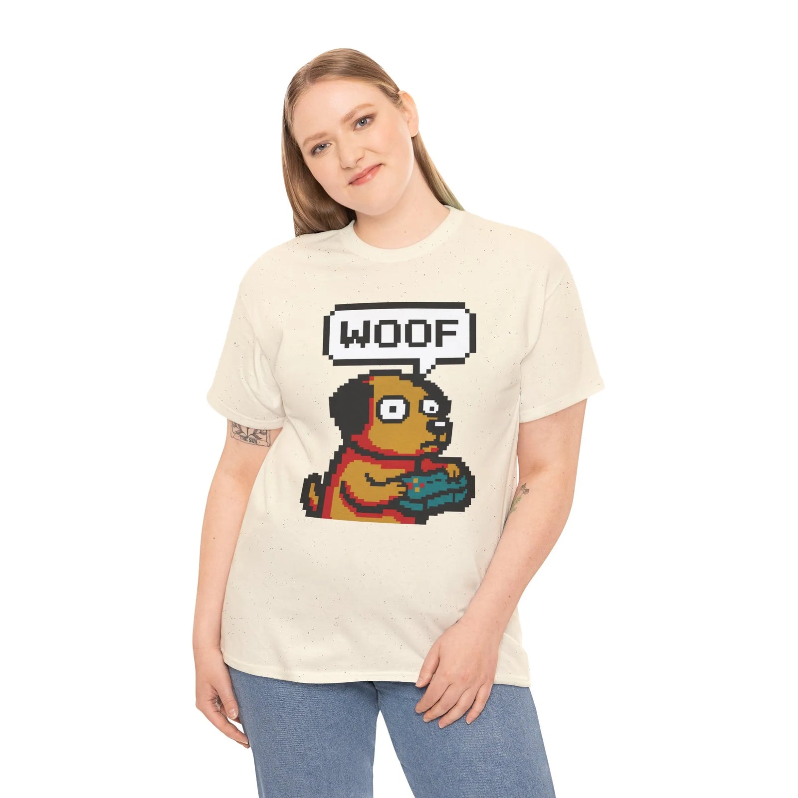 8-Bit Pixel Gaming Dog T-Shirt - Heavy Cotton Classic Fit Tee - Unisex White