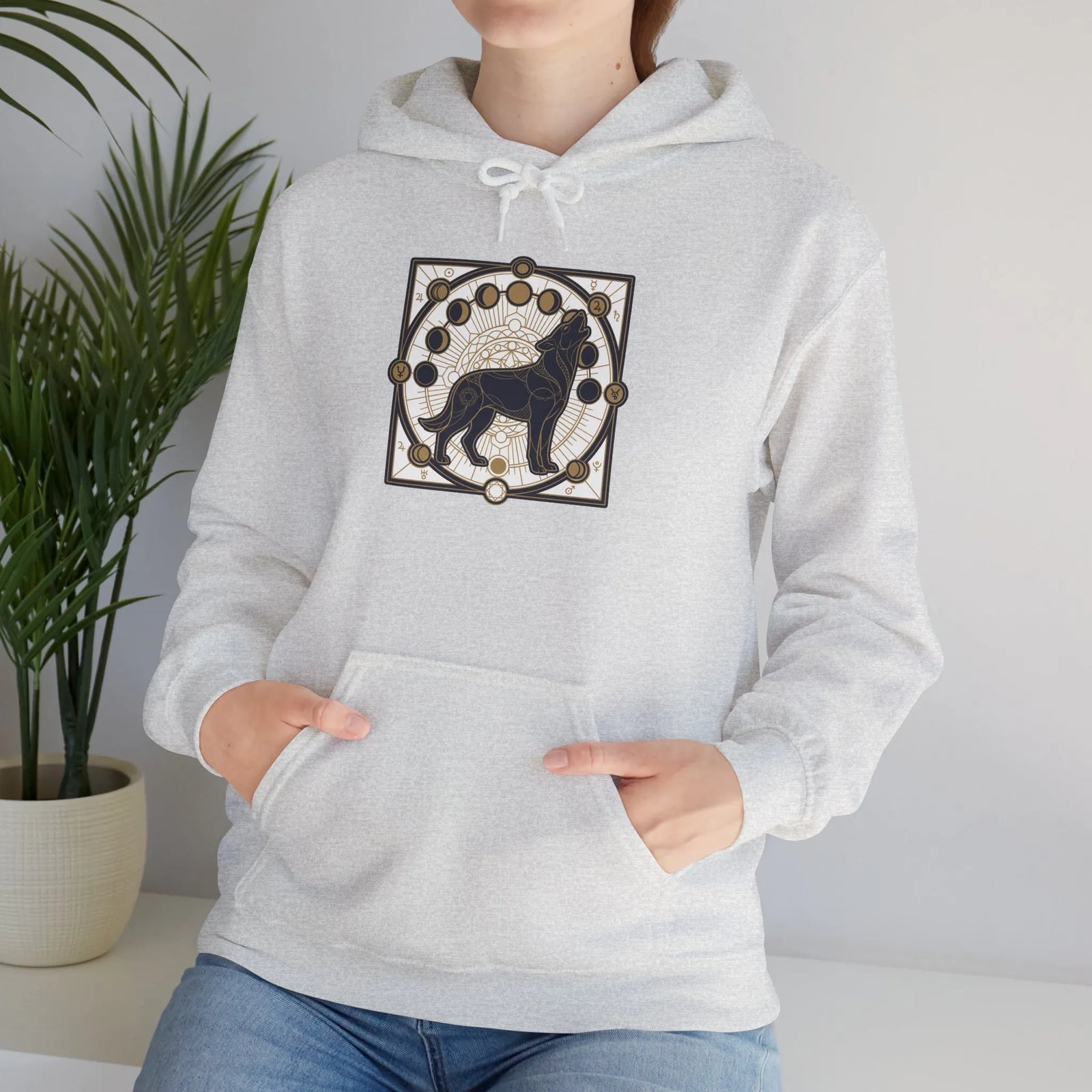 Howl Sacred Geometry Spirit Dogs Hoodie - Soft Cotton Blend Pullover - Unisex White