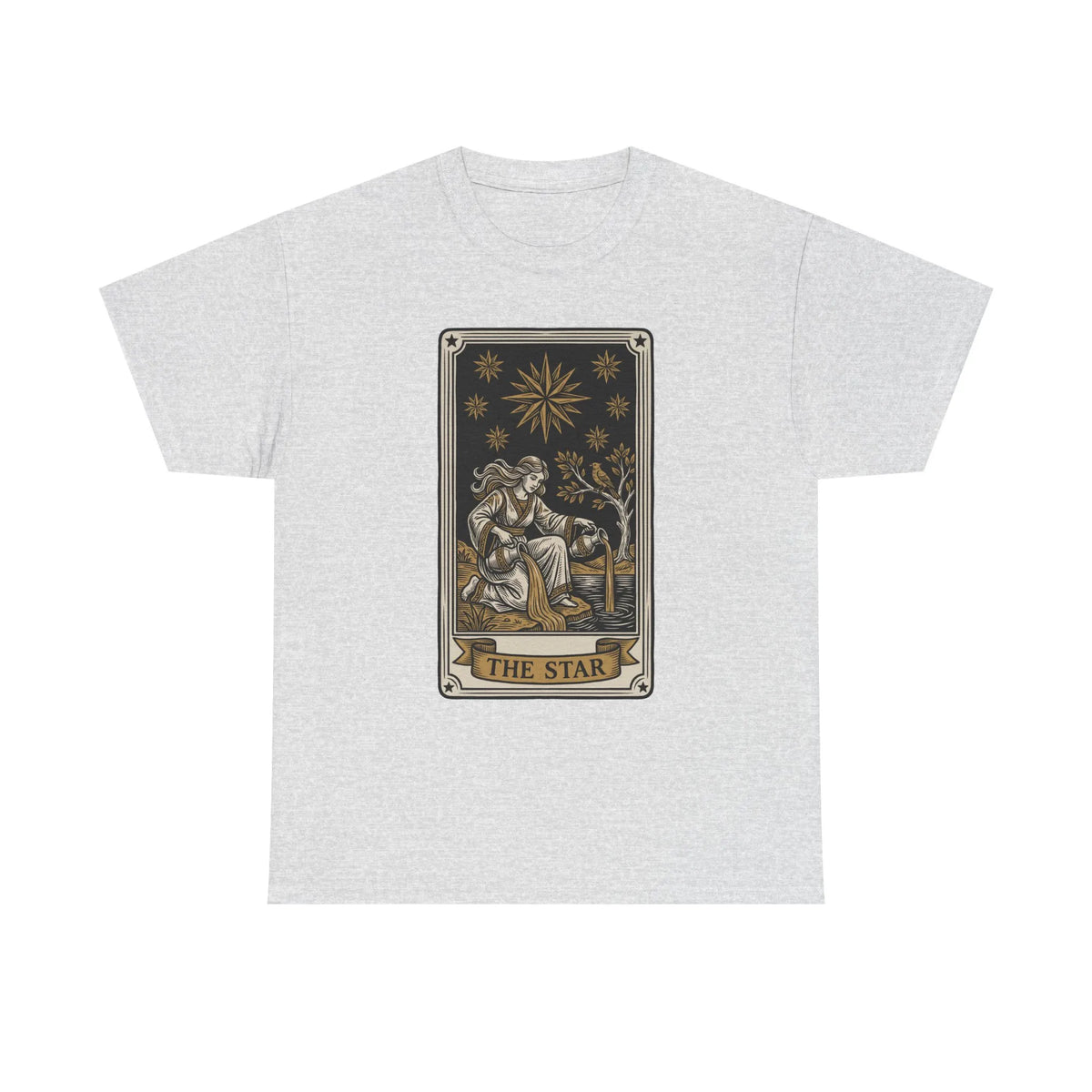Tarot The Star Card Graphic T-Shirt - Heavy Cotton Classic Fit Tee - Unisex Off White