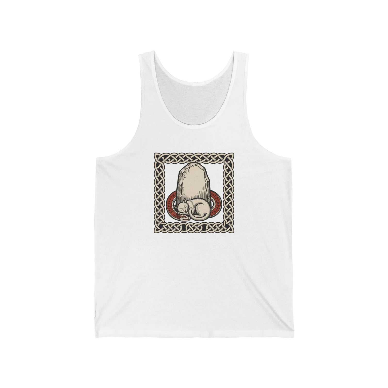 Runestone Cat Freyja Norse Tank Top - Lightweight Combed Cotton Jersey - Unisex White