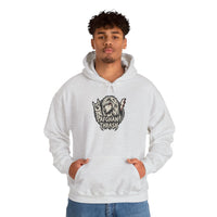 Headbanger Metal Dog Graphic Hoodie - Warm Cotton Blend Pullover - Unisex Ash