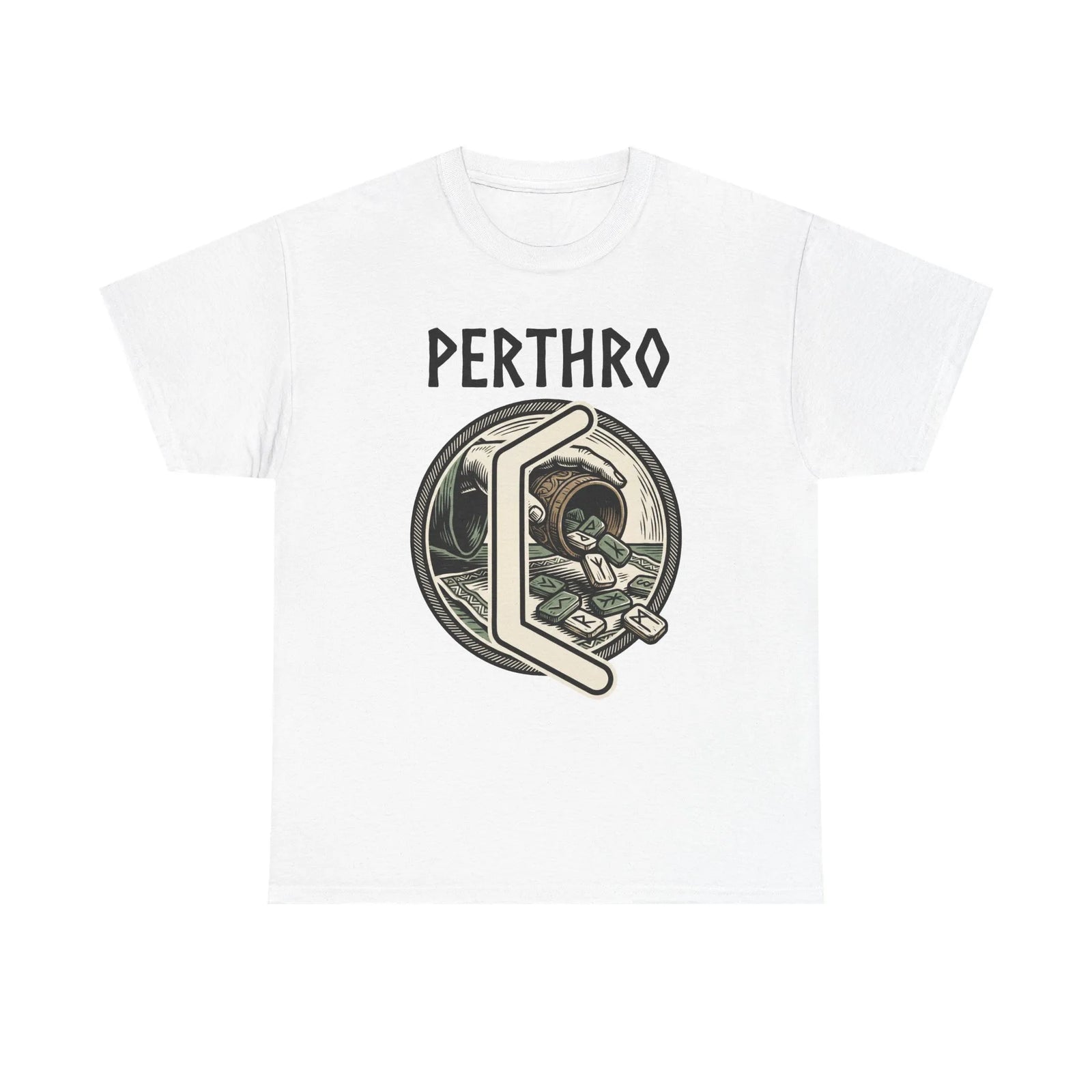 Perthro Norse Rune Graphic T-Shirt - Heavy Cotton Classic Fit Tee - Unisex White