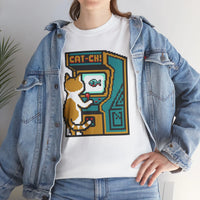 8-Bit Pixel Gaming Cats Arcade T-Shirt - Heavy Cotton Classic Fit Tee - Unisex White