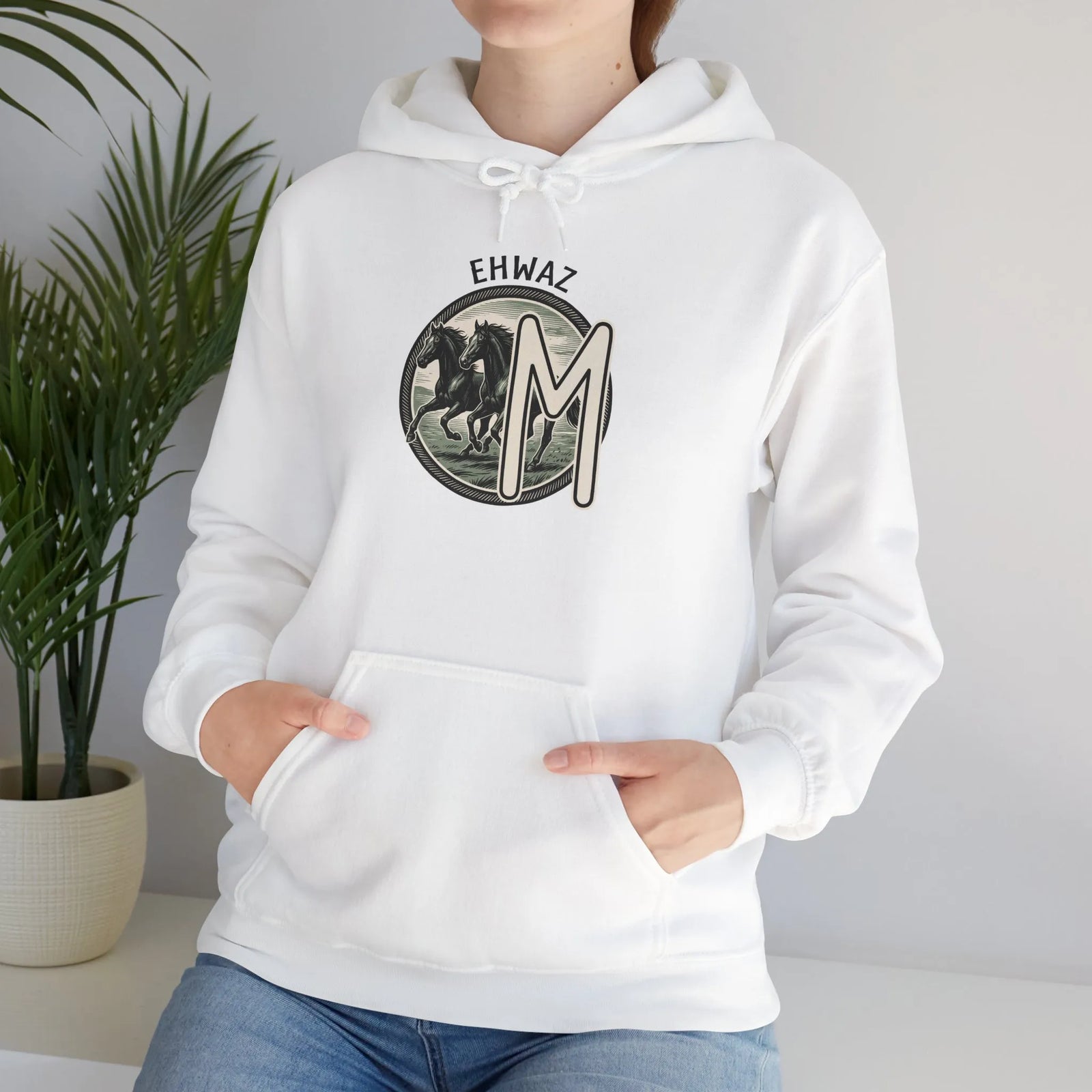 Ehwaz Divine Twins Horse Rider Hoodie - Medium-Heavy Cotton Blend Hoodie - Unisex White