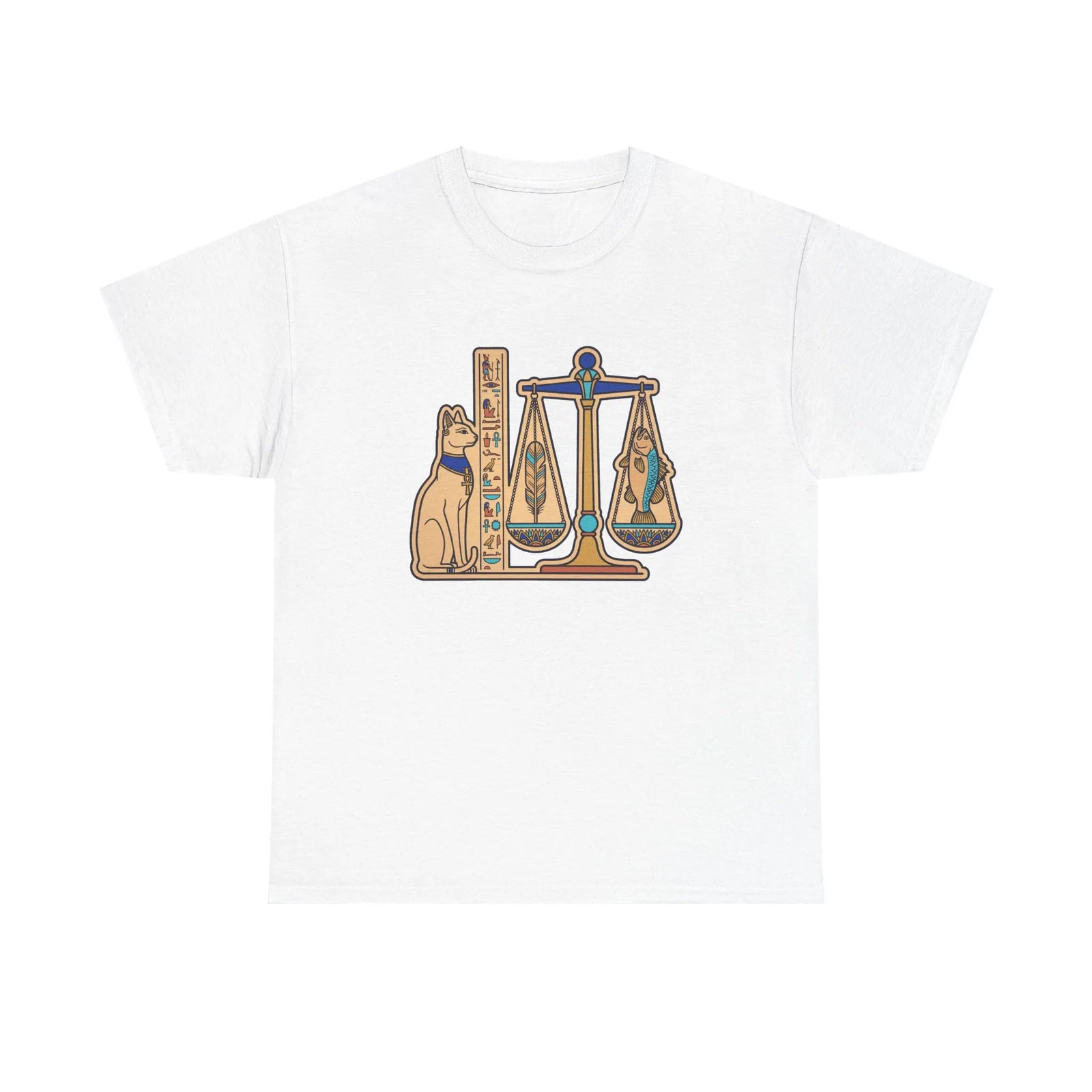 Egyptian Scales Pharaoh Cat Graphic T-Shirt - Heavy Cotton Classic Fit Tee - Unisex White