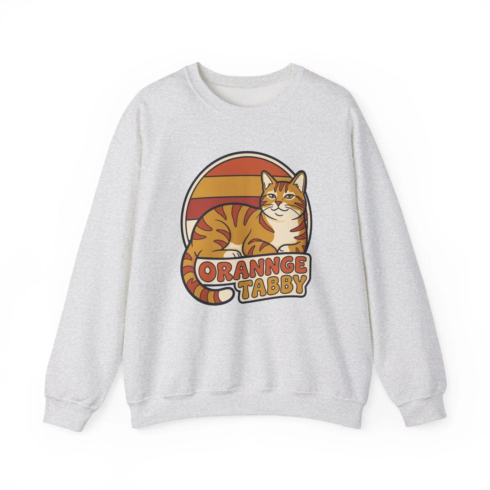 Orange Tabby Retro Sunset Graphic Sweatshirt - Heavy Blend Crewneck Fleece - Unisex White