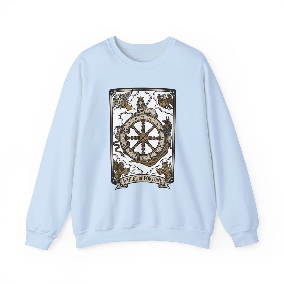 Wheel of Fortune Tarot Card Sweatshirt - Heavy Blend Crewneck Fleece - Unisex White