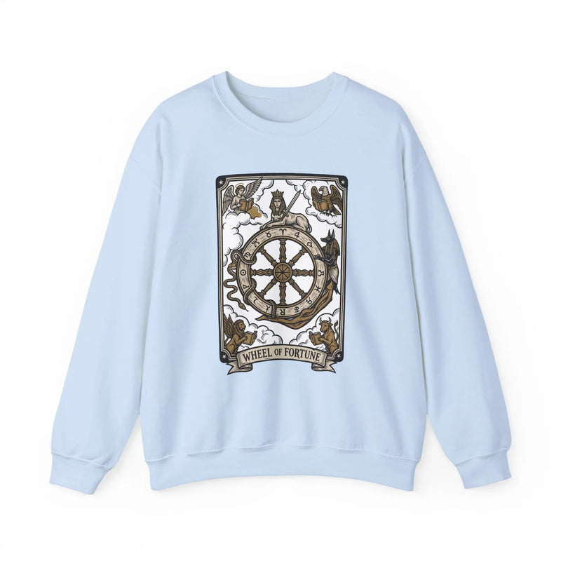 Wheel of Fortune Tarot Card Sweatshirt - Heavy Blend Crewneck Fleece - Unisex White