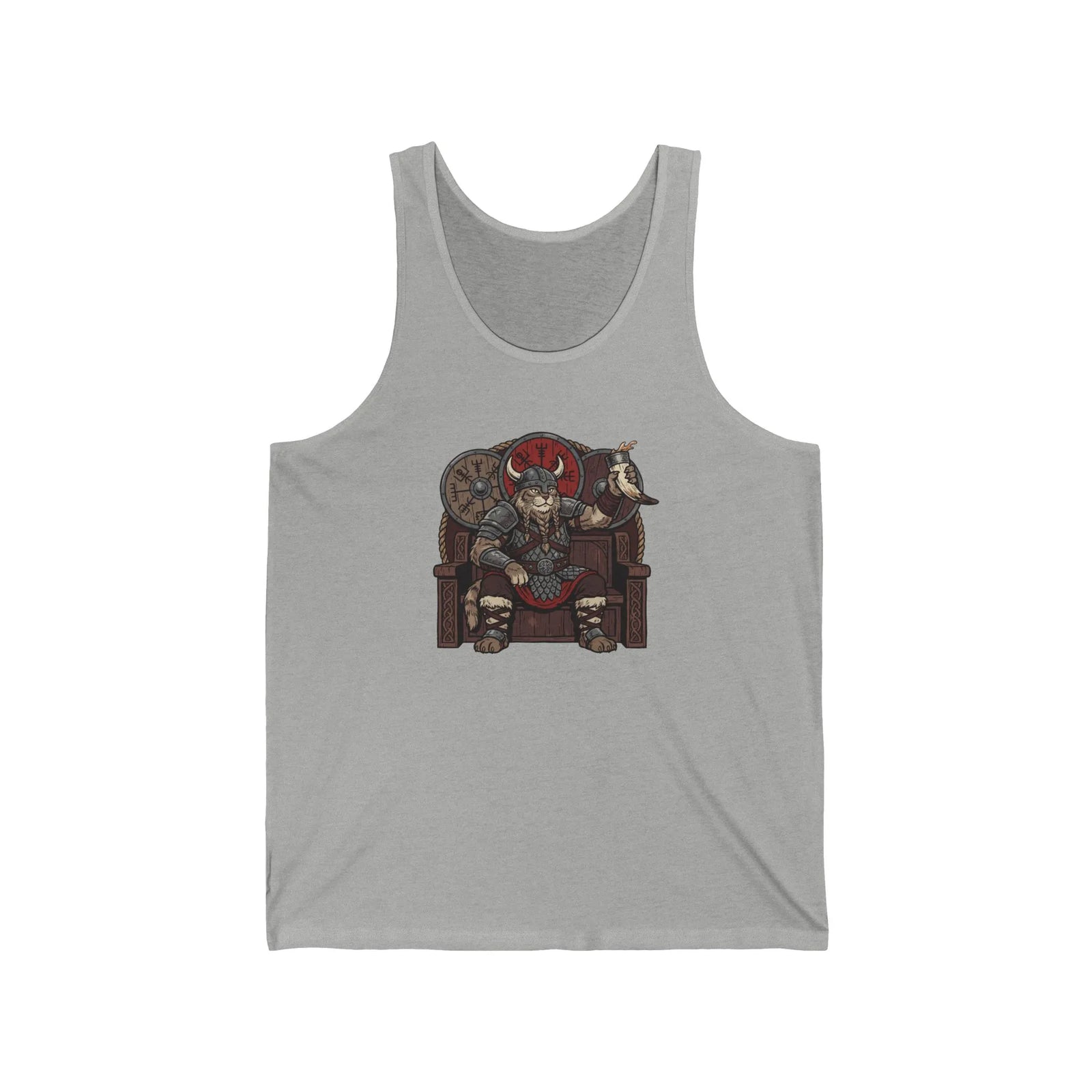 Viking Berserker Cat Graphic Tank Top - Lightweight Ringspun Cotton Jersey - Unisex Athletic Heather