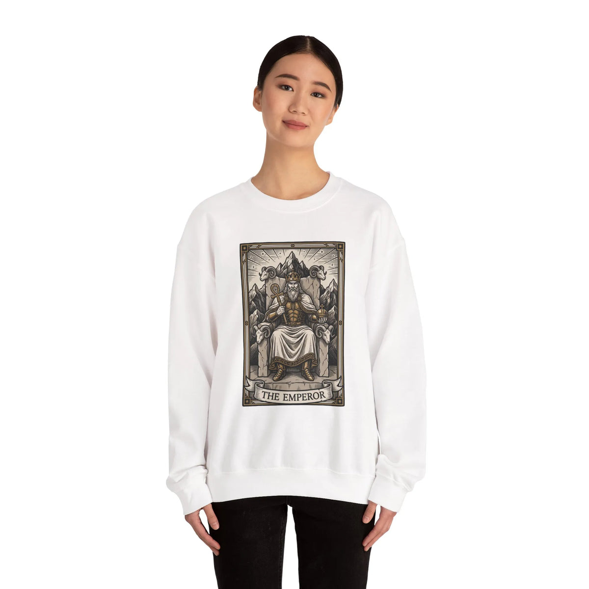 The Emperor Tarot Card Sweatshirt - Soft Durable Fleece Crewneck - Unisex White