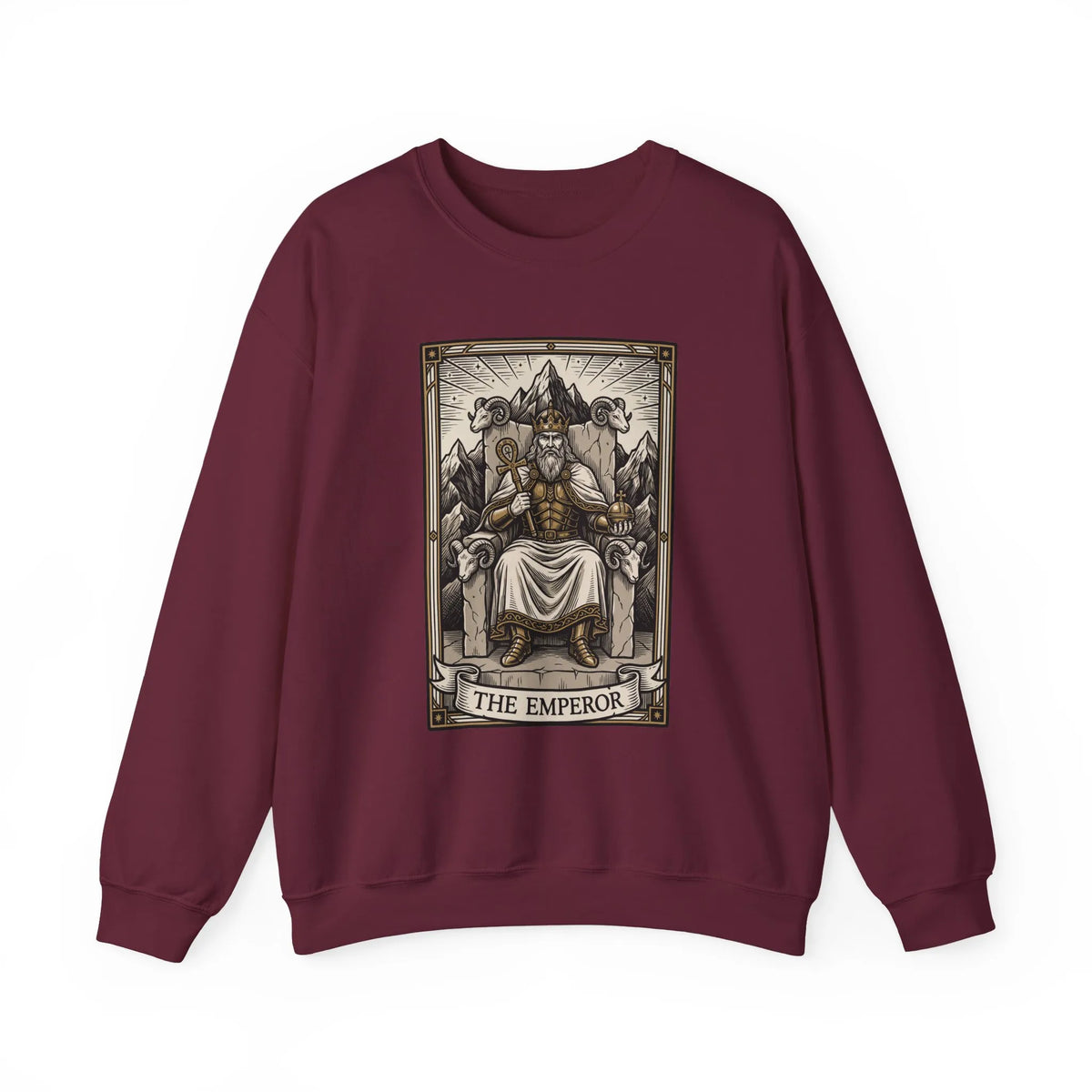 The Emperor Tarot Card Sweatshirt - Soft Durable Fleece Crewneck - Unisex White