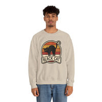 Black Cat Retro Sunset Sweatshirt - Heavy Blend Crewneck Fleece - Unisex White