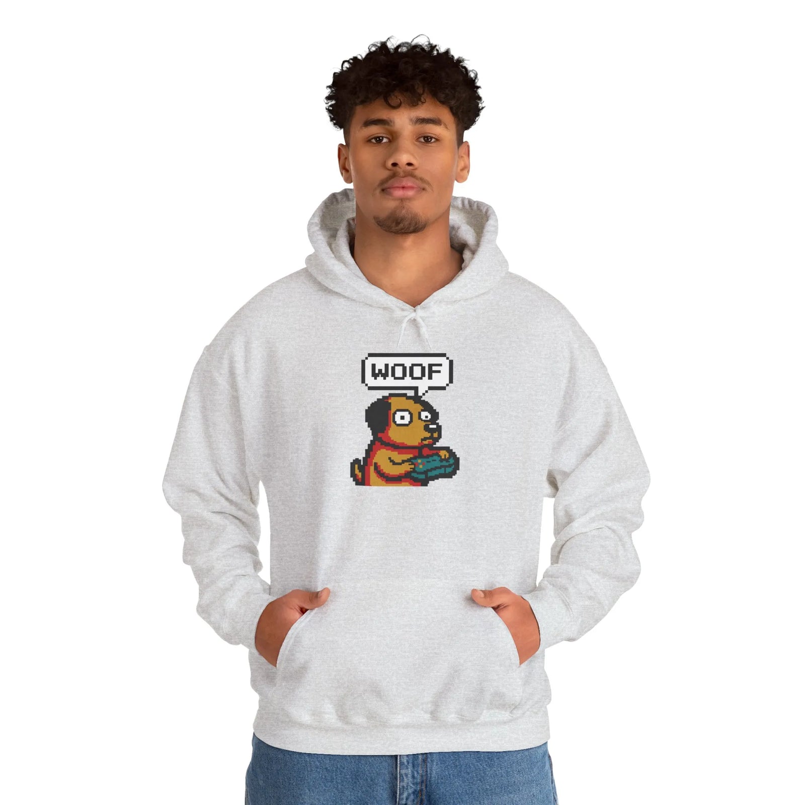 Player One 8-Bit Gaming Dog Hoodie - Soft Cotton-Poly Blend Fleece - Unisex White