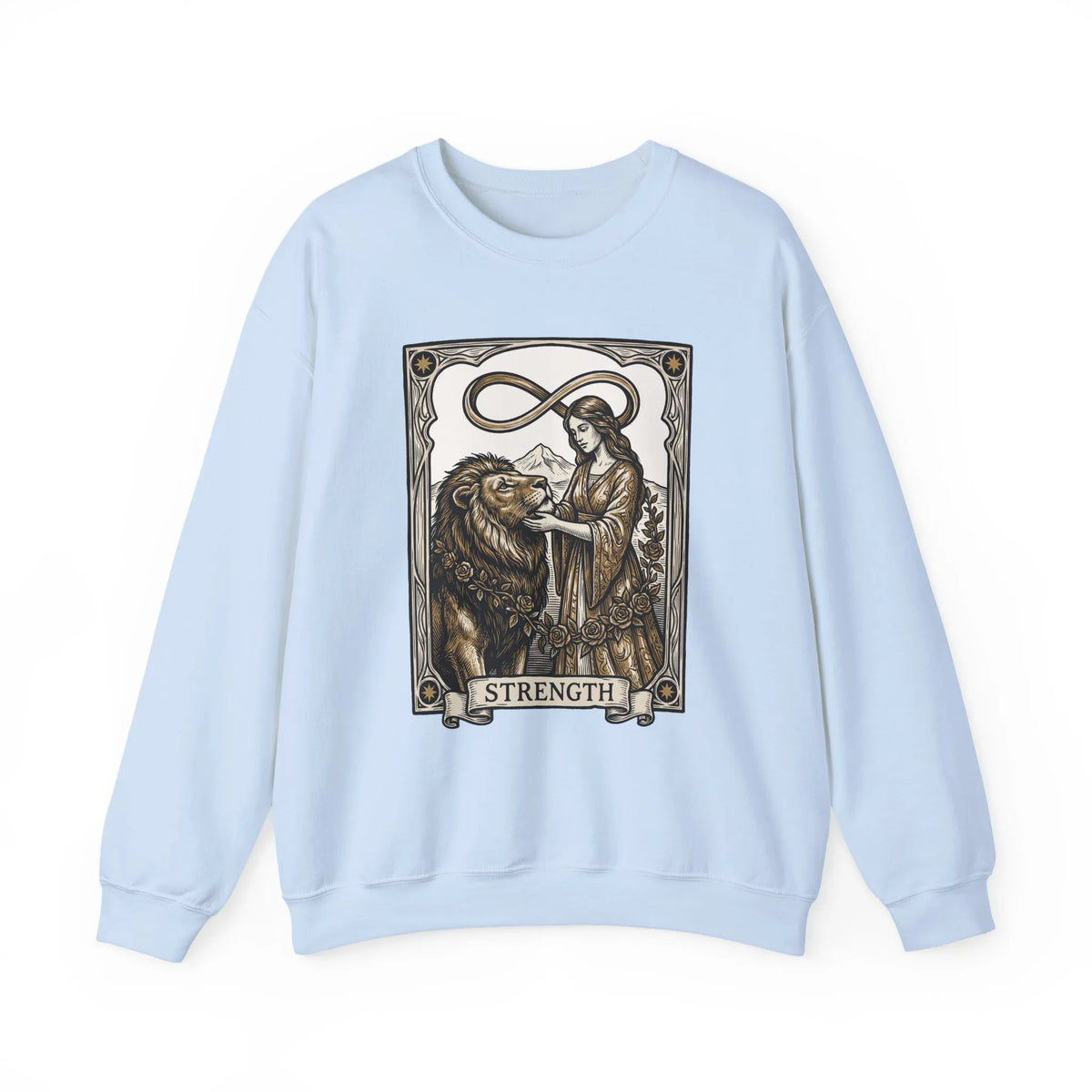 Strength Tarot Card Sweatshirt - Heavy Blend Crewneck Fleece - Unisex White