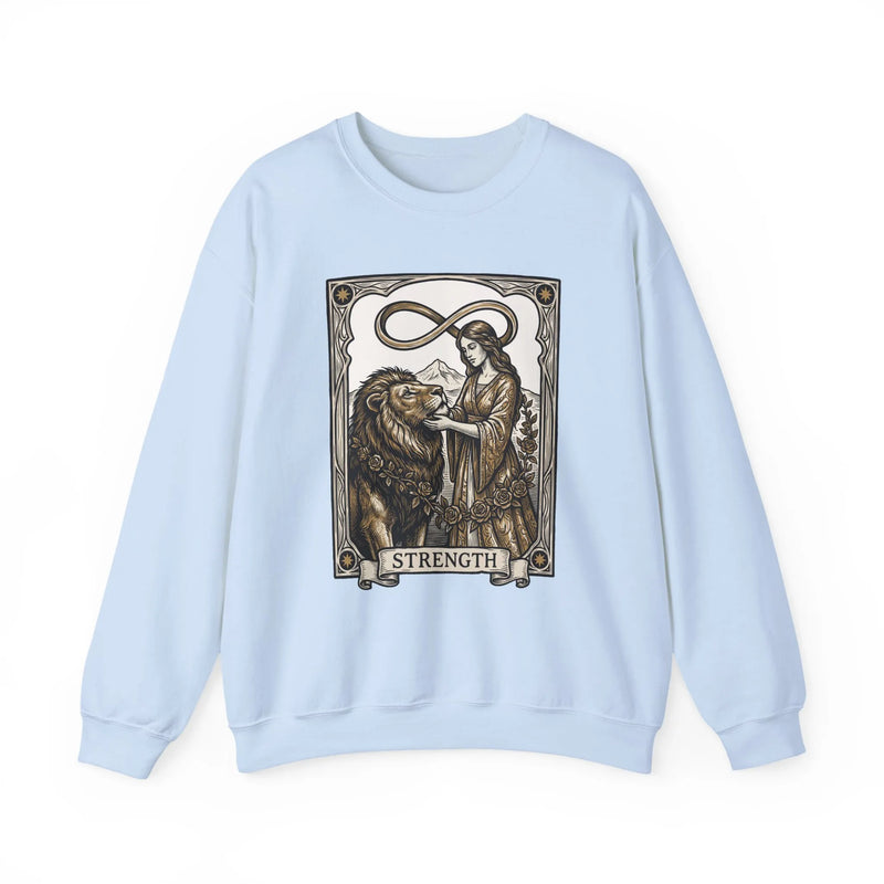 Strength Tarot Card Sweatshirt - Heavy Blend Crewneck Fleece - Unisex White