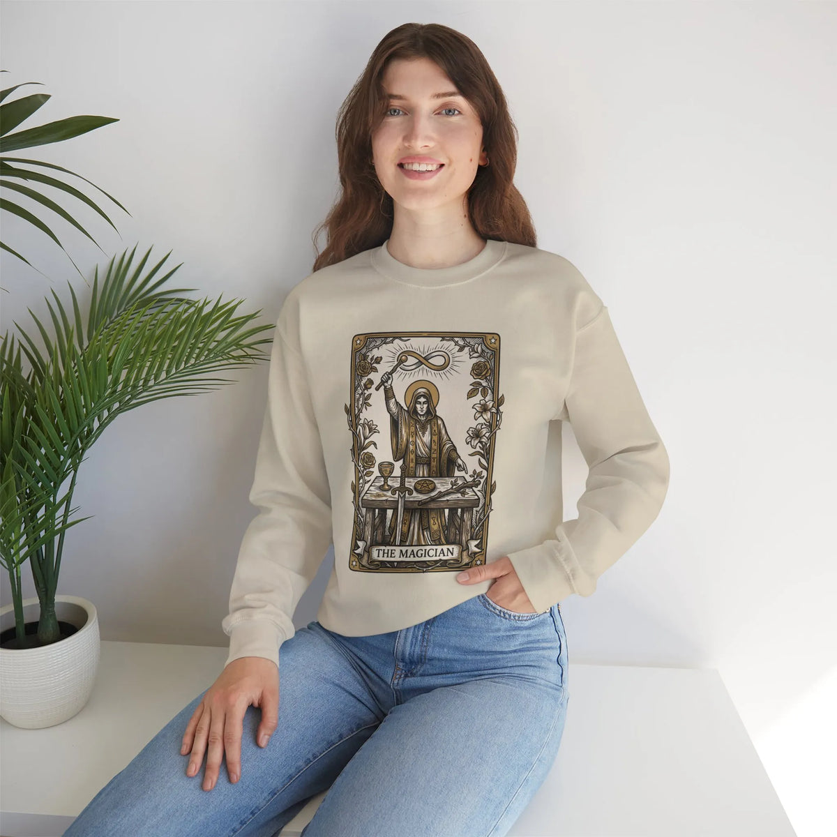 The Magician Tarot Card Sweatshirt - Heavy Blend Fleece Crewneck Pullover - Unisex Warm White