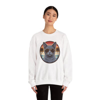 Russian Blue Cat Aviator Sunglasses Sweatshirt - Heavy Blend Fleece Crewneck - Unisex White