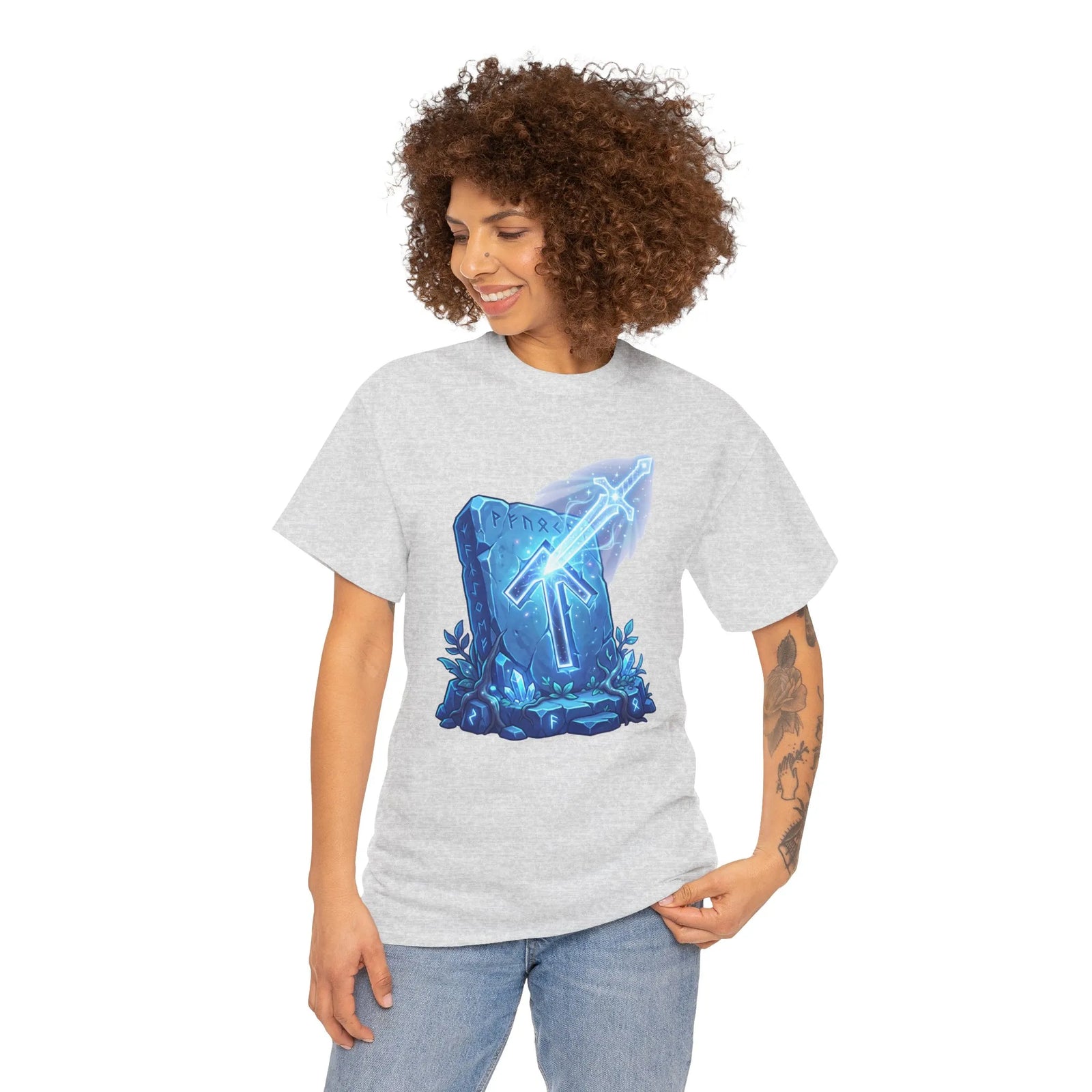 Tiwaz Tyr Sky Sword Graphic T-Shirt - Heavy Cotton Classic Fit Tee - Unisex White