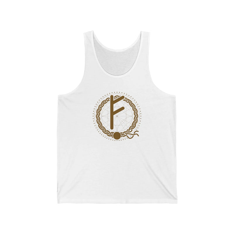 Fehu Wealth Rune Graphic Tank Top - Soft Combed Cotton Jersey - Unisex Athletic Heather