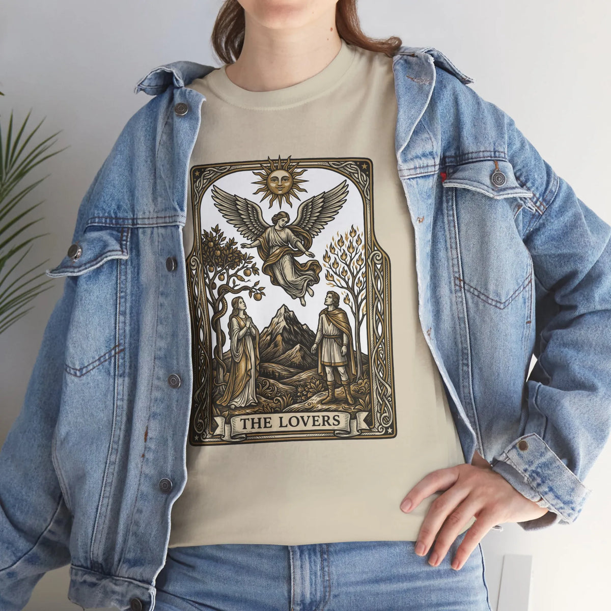 The Lovers Tarot Card Graphic T-Shirt - Heavy Cotton Classic Fit Tee - Unisex White