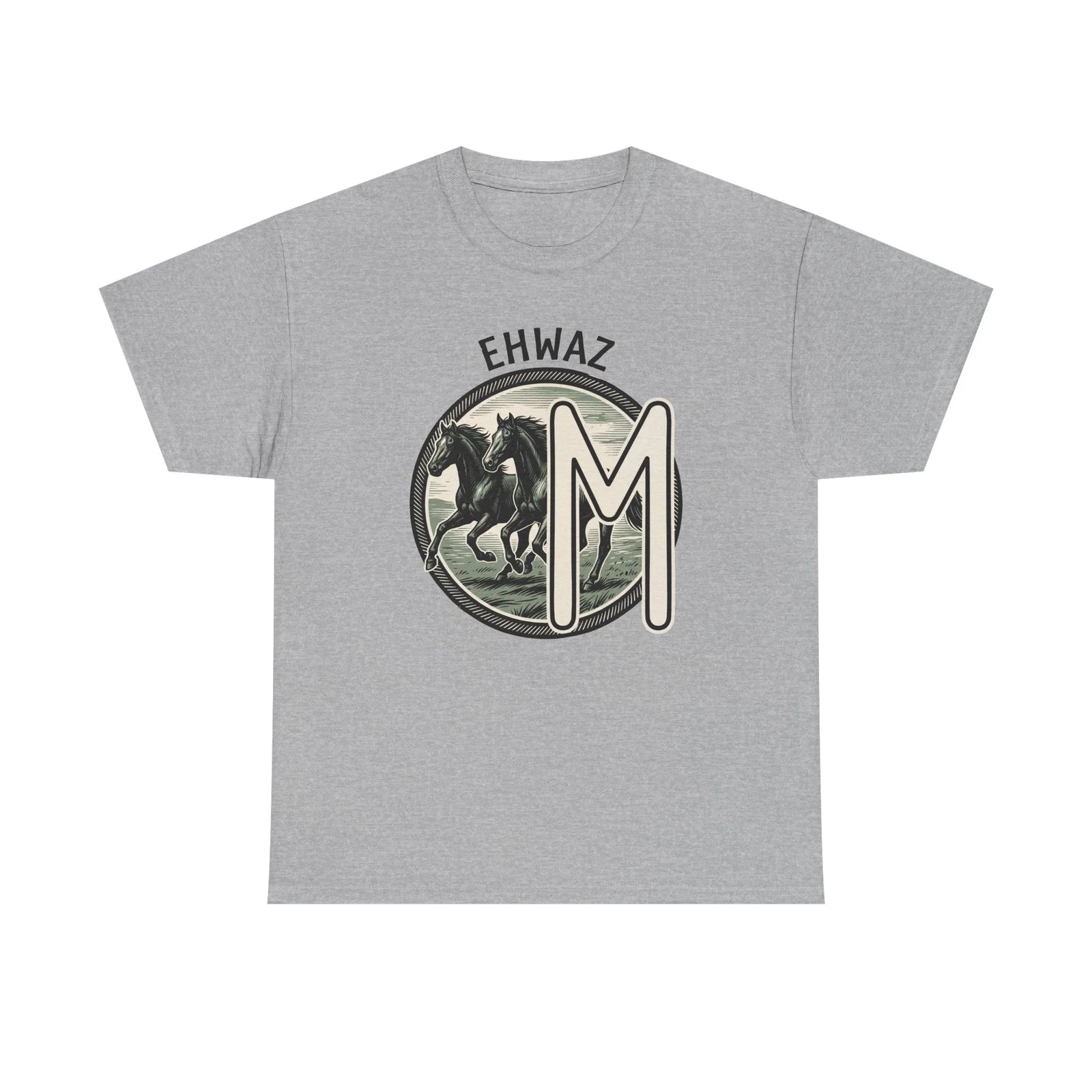 Ehwaz Rune Divine Horses T-Shirt - Heavy Cotton Classic Fit Tee - Unisex White