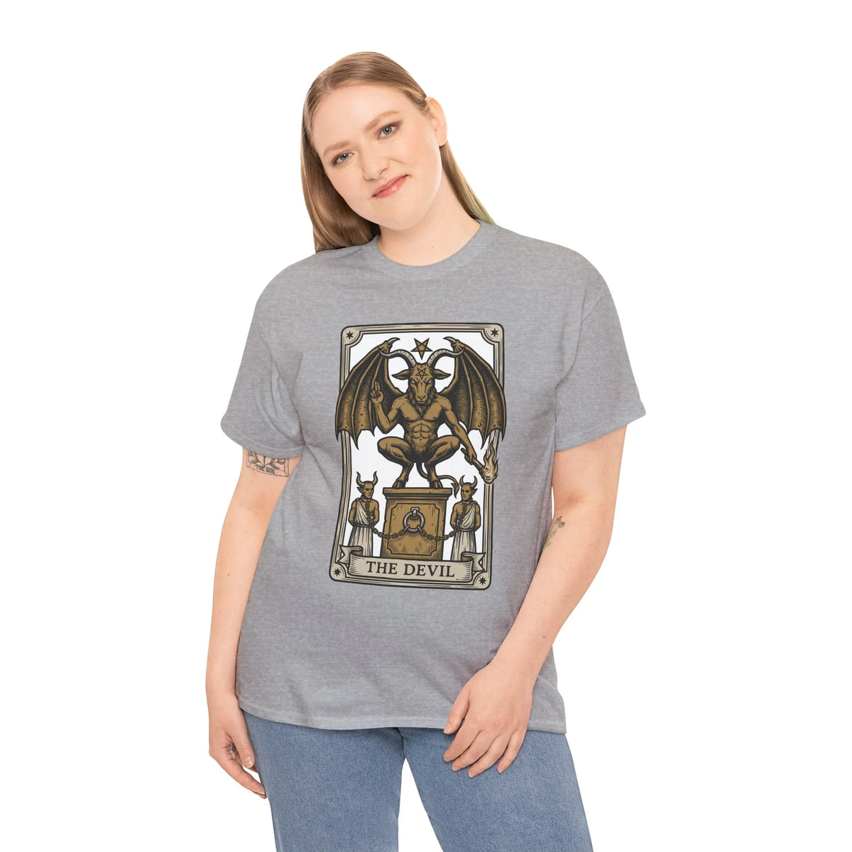 The Devil Tarot Card Graphic T-Shirt - Heavy Cotton Classic Fit Tee - Unisex White