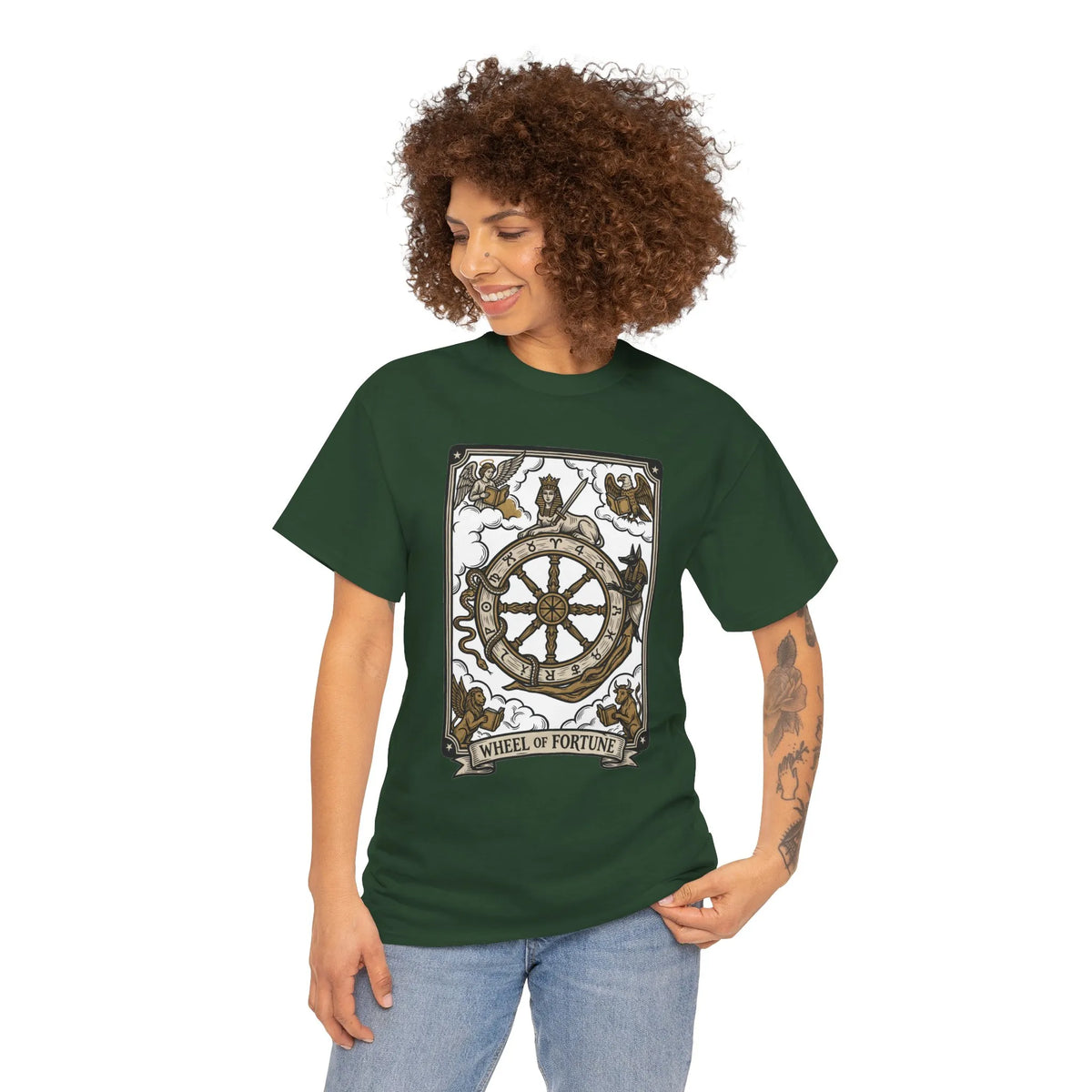 Wheel of Fortune Tarot Graphic T-Shirt - Heavyweight Cotton Classic Fit - Unisex White