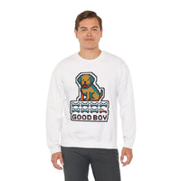 Good Boy 8-Bit Pixel Dogs Sweatshirt - Heavyweight Cotton Blend Crewneck - Unisex White