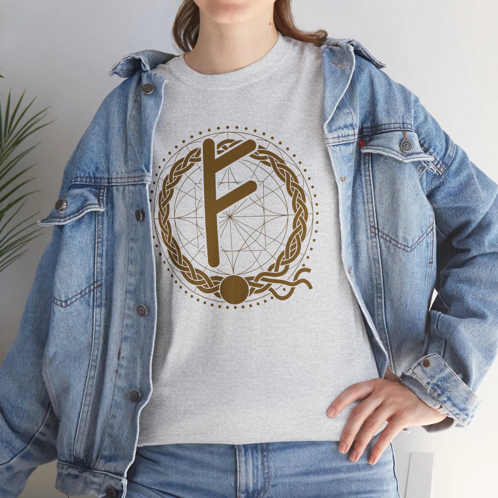 Norse Fehu Rune Graphic T-Shirt - Heavy Cotton Classic Fit Tee - Unisex White