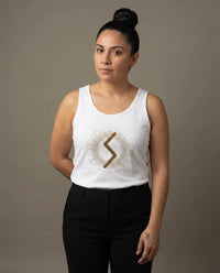 Sowulo Rune Sun Graphic Tank Top - Lightweight Ringspun Cotton Jersey - Unisex White