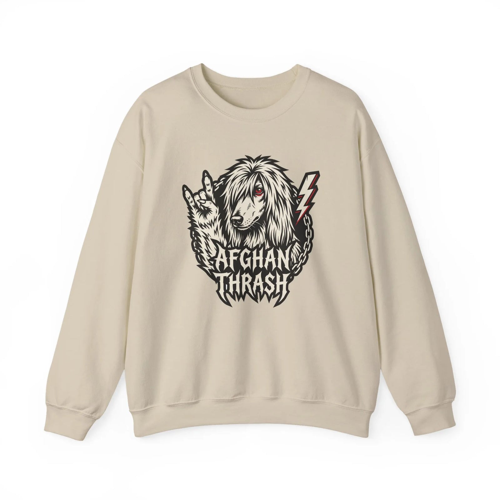 Headbanger Heavy Metal Dog Graphic Sweatshirt - Heavyweight Cotton Blend Fleece - Unisex White