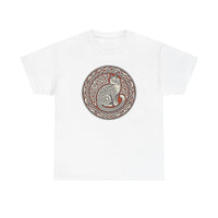 Norse Knotwork Cat Freyja T-Shirt - Heavy Cotton Classic Fit Tee - Unisex White