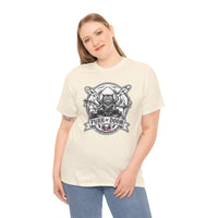 Heavy Metal Rocker Cat Drummer T-Shirt - Heavy Cotton Classic Fit Tee - Unisex White