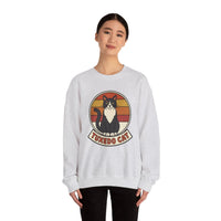 Tuxedo Cat Retro Sunset Sweatshirt - Heavy Blend Fleece Crewneck - Unisex Ash
