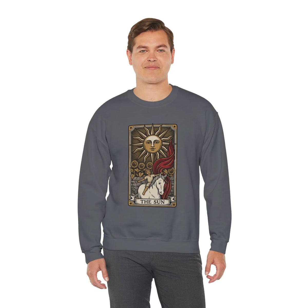The Sun Tarot Card Sweatshirt - Heavy Blend Fleece Crewneck - Unisex White