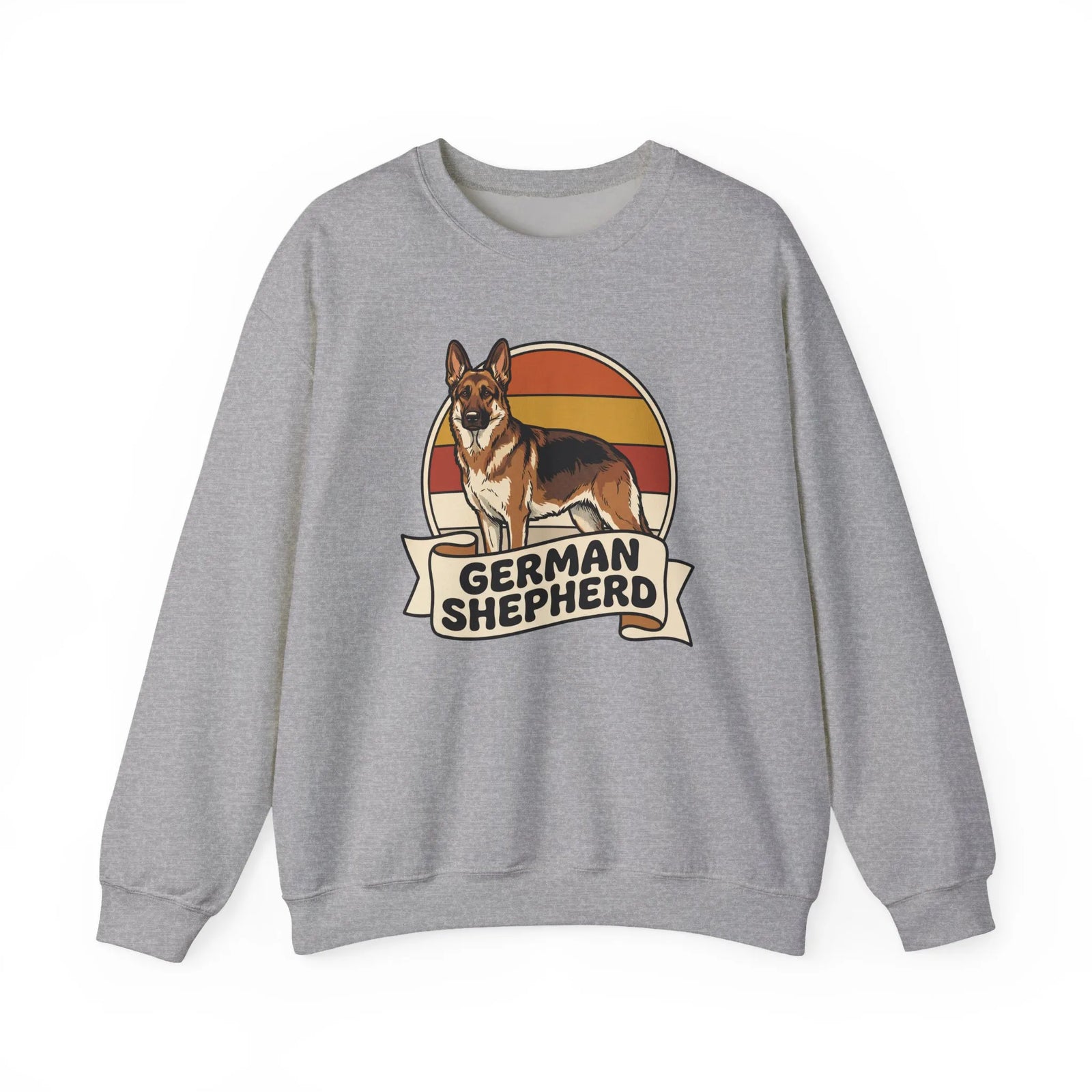 German Shepherd Retro 70s Sunset Sweatshirt - Heavy Blend Cotton Blend Crewneck - Unisex White