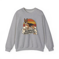 German Shepherd Retro 70s Sunset Sweatshirt - Heavy Blend Cotton Blend Crewneck - Unisex White