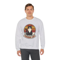 Tuxedo Cat Retro Sunset Sweatshirt - Heavy Blend Fleece Crewneck - Unisex Ash