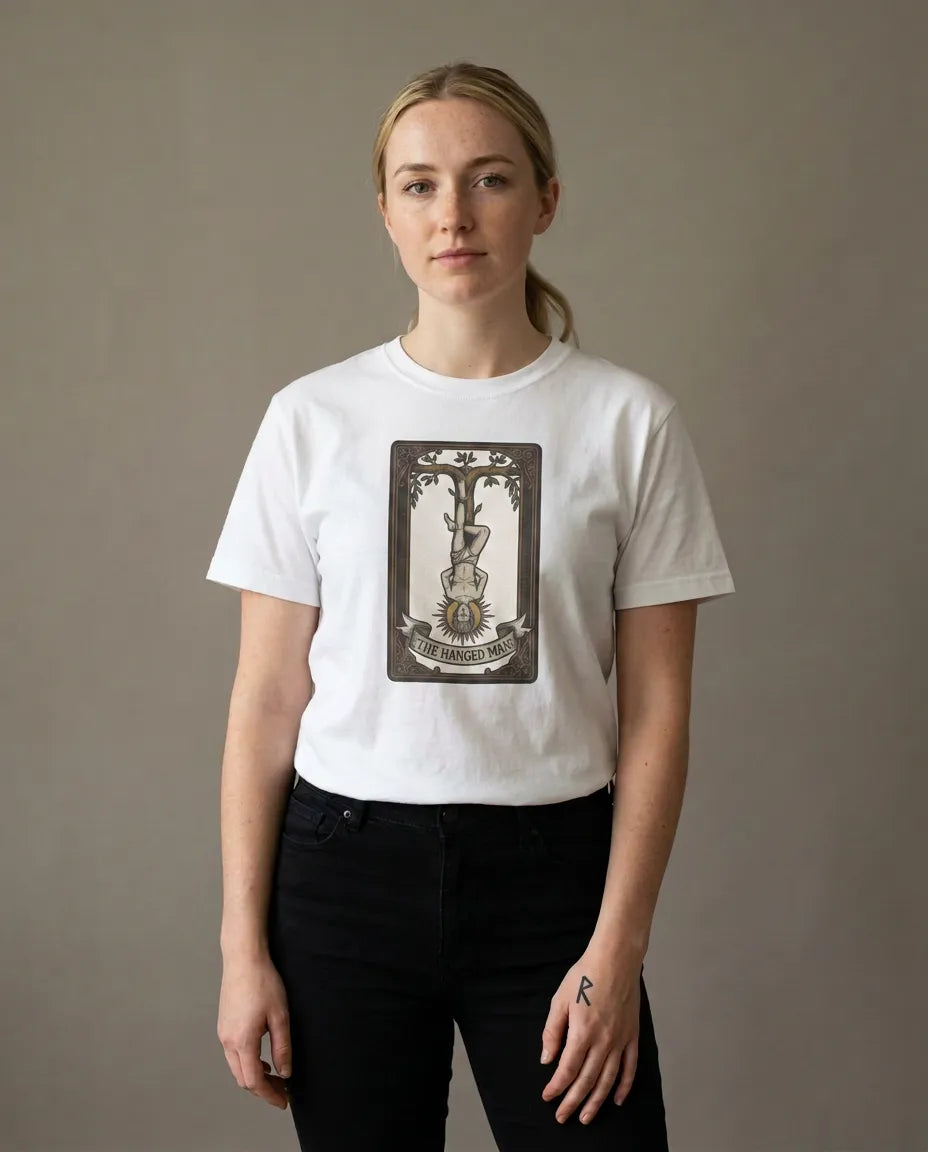The Hanged Man Tarot Card T-Shirt - Heavy Cotton Classic Fit Tee - Unisex White