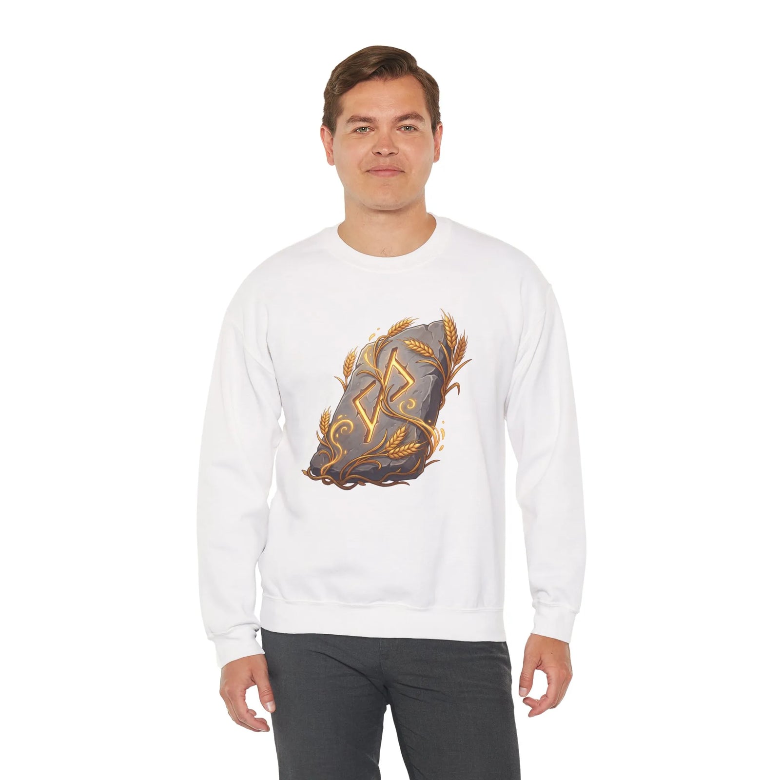 Jera Rune Harvest Graphic Sweatshirt - Heavy Blend Cotton Polyester Crewneck - Unisex White