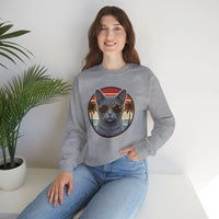 Russian Blue Cat Aviator Sunglasses Sweatshirt - Heavy Blend Fleece Crewneck - Unisex White