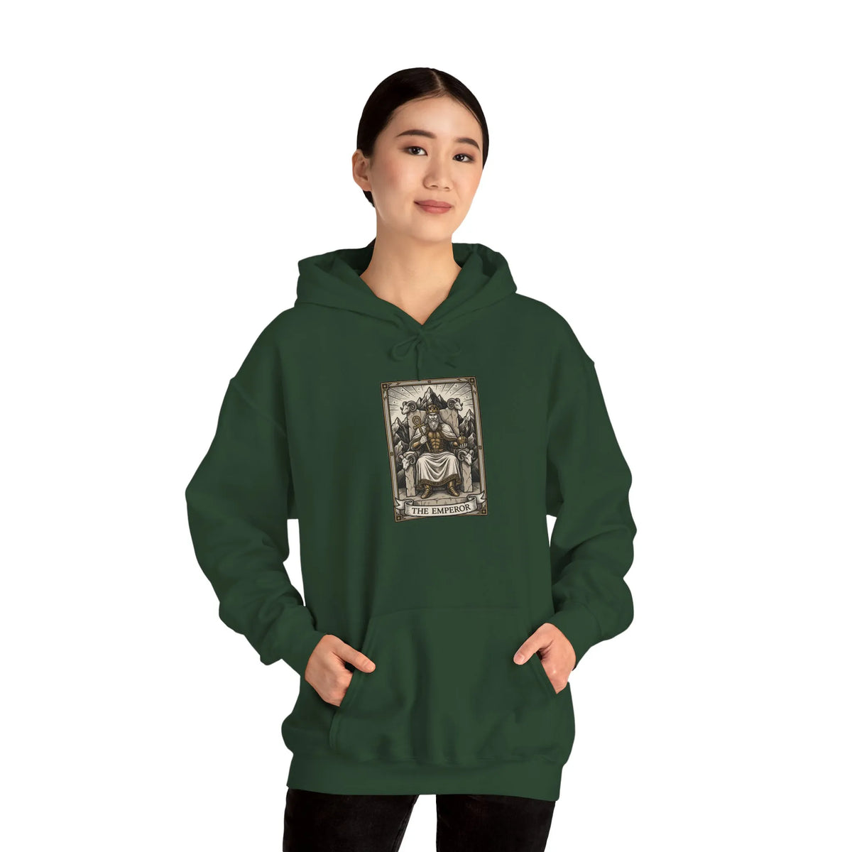 The Emperor Tarot Card Hoodie - Heavyweight Cotton Blend Pullover - Unisex White