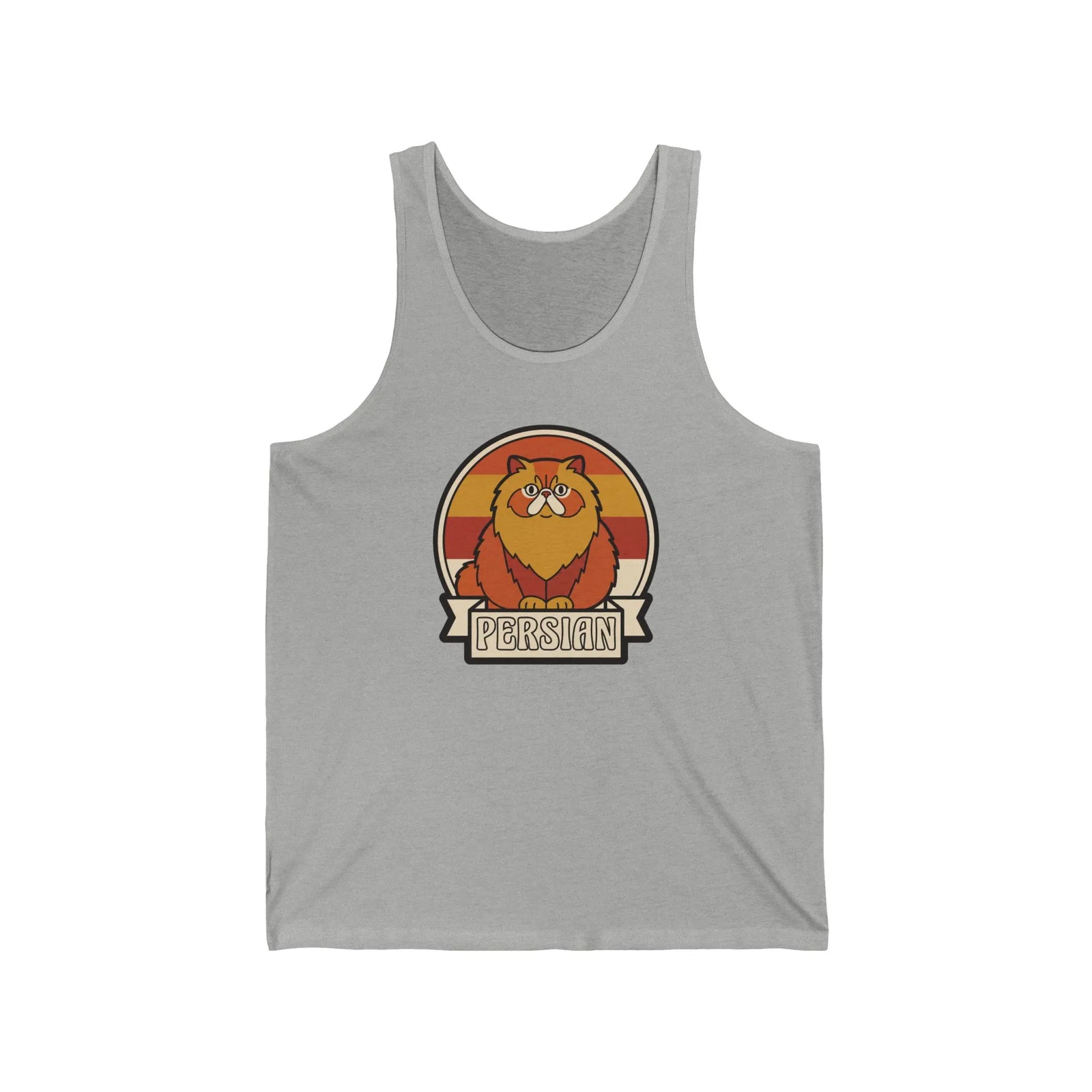 Persian Cat Retro Sunset Tank Top - Soft Cotton Jersey Retail Fit - Unisex Athletic Heather