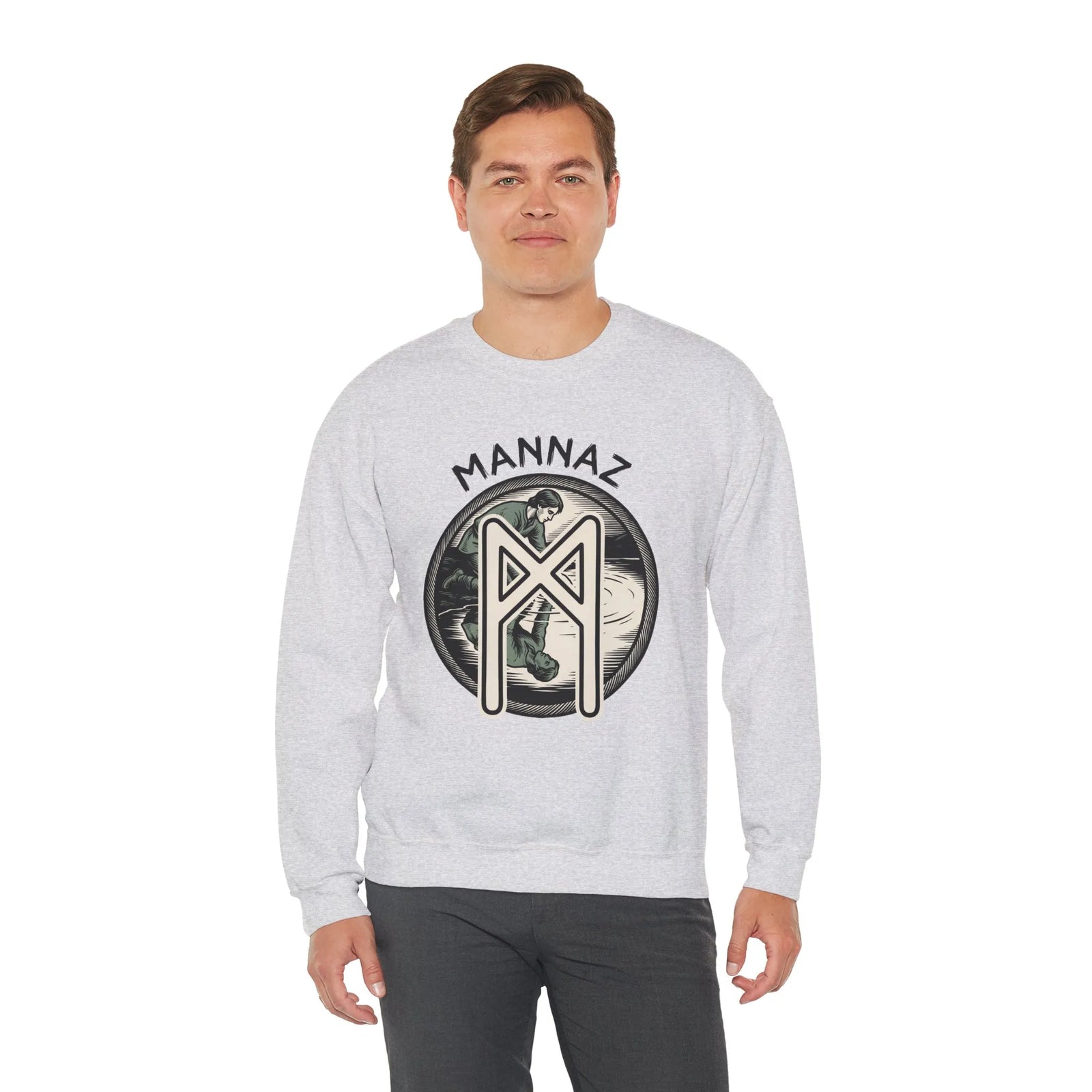Mannaz Humanity Rune Graphic Sweatshirt - Heavy Blend Fleece Crewneck - Unisex White