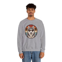 Siberian Husky 70s Sunset Aviators Sweatshirt - Heavyweight Cotton Blend Crewneck - Unisex White