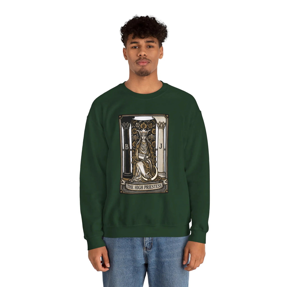 The High Priestess Tarot Card Sweatshirt - Heavy Blend Fleece Crewneck - Unisex White