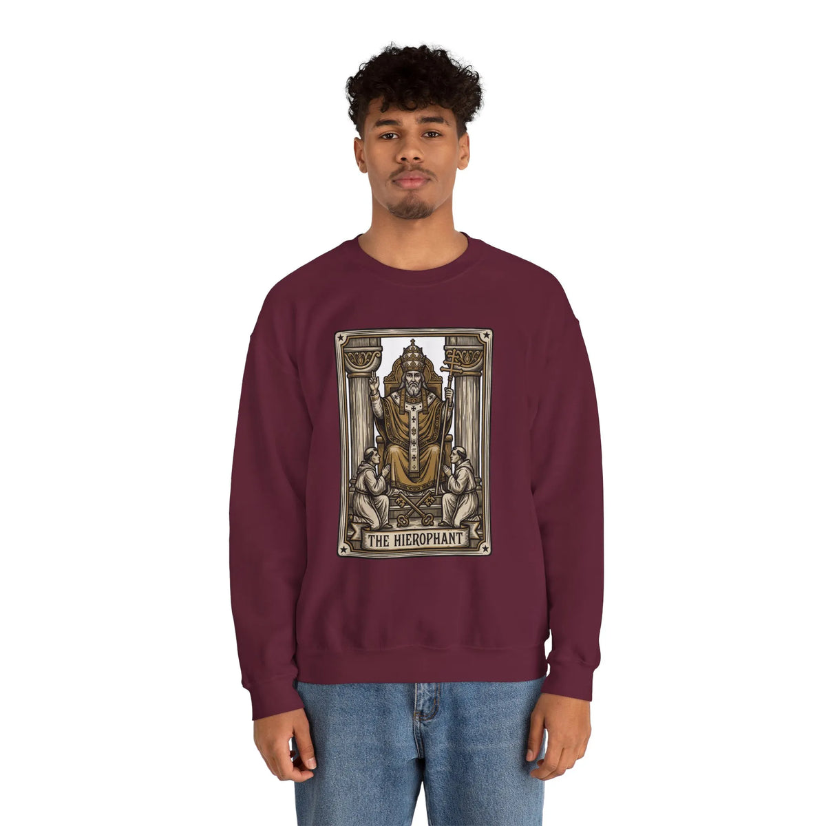 Hierophant Tarot Card Sweatshirt - Heavy Blend Crewneck Fleece - Unisex Ash