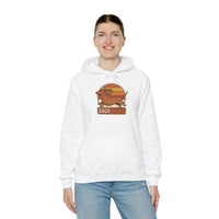 Dachshund Retro 70s Sunset Hoodie - Classic Fit Fleece Pullover - Unisex White