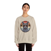 Russian Blue Cat Aviator Sunglasses Sweatshirt - Heavy Blend Fleece Crewneck - Unisex White